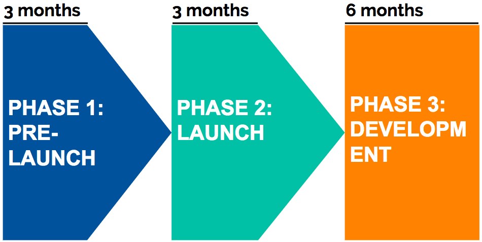 The first year split into three phases: pre-launch, launch and development